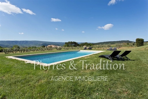 Roussillon, renovated stone property with panoramic views over 2 hectares of land planted with olive