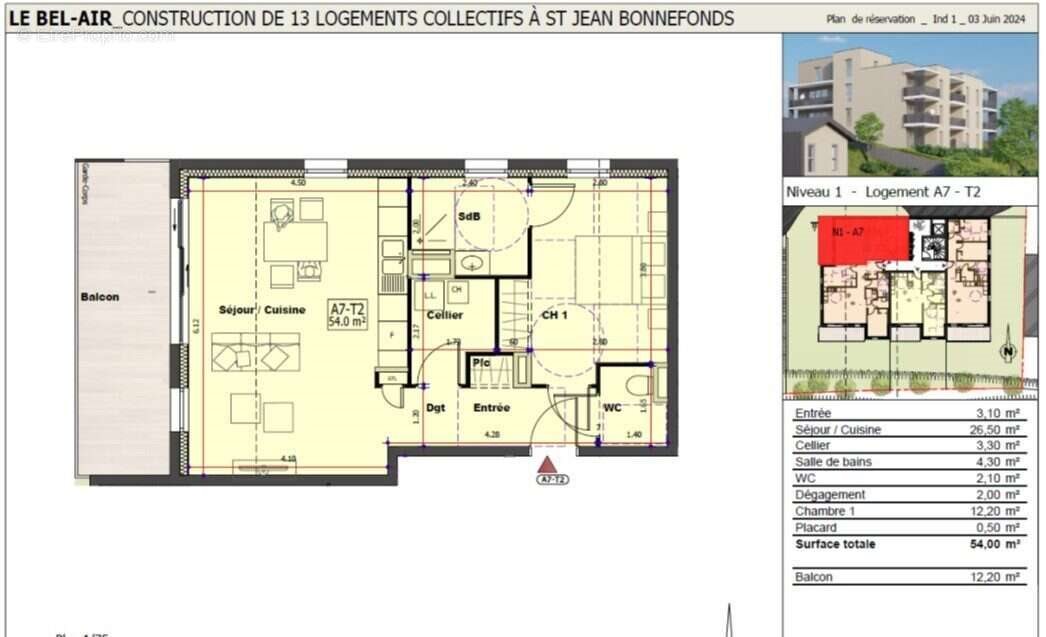 Appartement à vendre, 54m², Saint-Jean-Bonnefonds