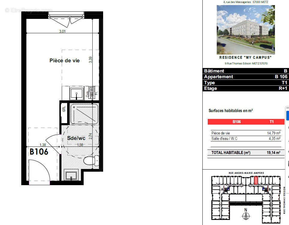 Appartement à vendre, 19m², Metz