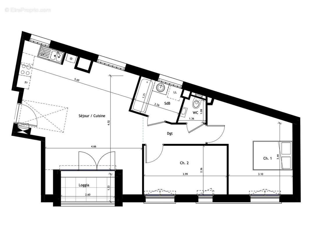 Appartement à vendre, 62m², Paris 20ème