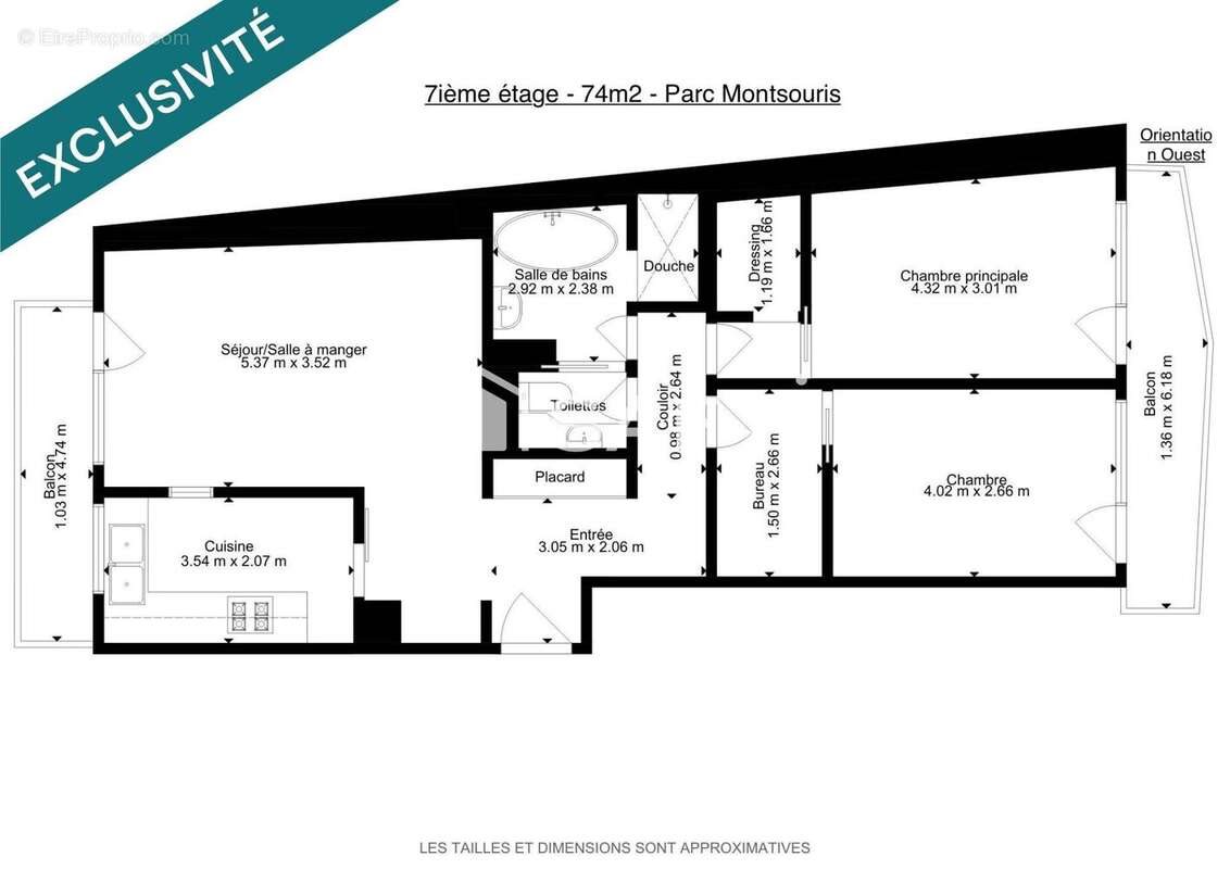 Appartement à vendre, 74m², Paris 14ème