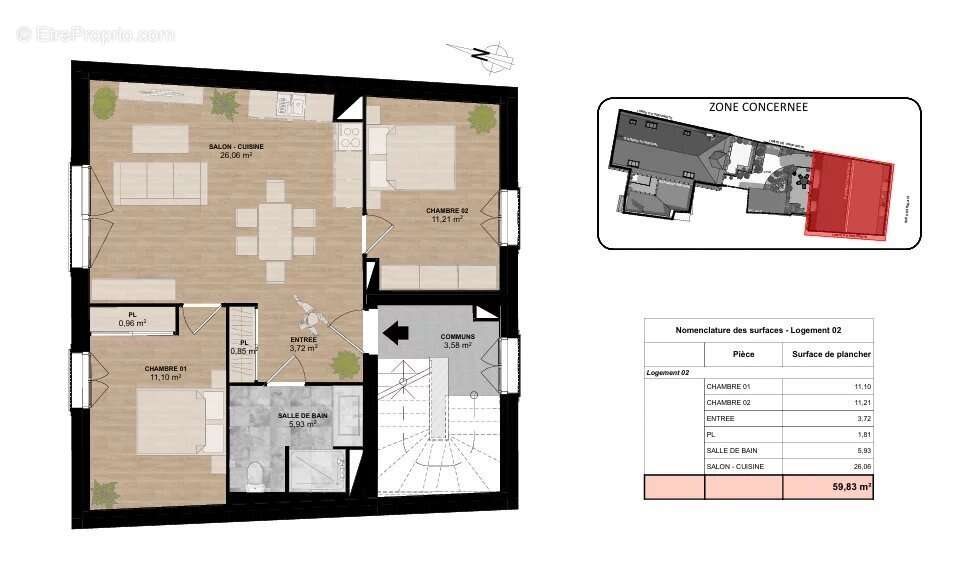 Appartement à vendre, 60m², Tours