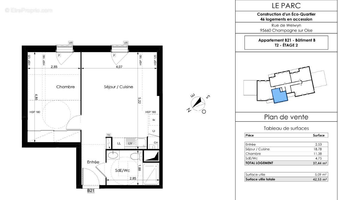 Appartement à vendre, 37m², Champagne-sur-Oise