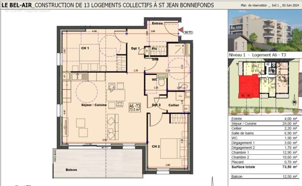 Appartement à vendre, 74m², Saint-Jean-Bonnefonds