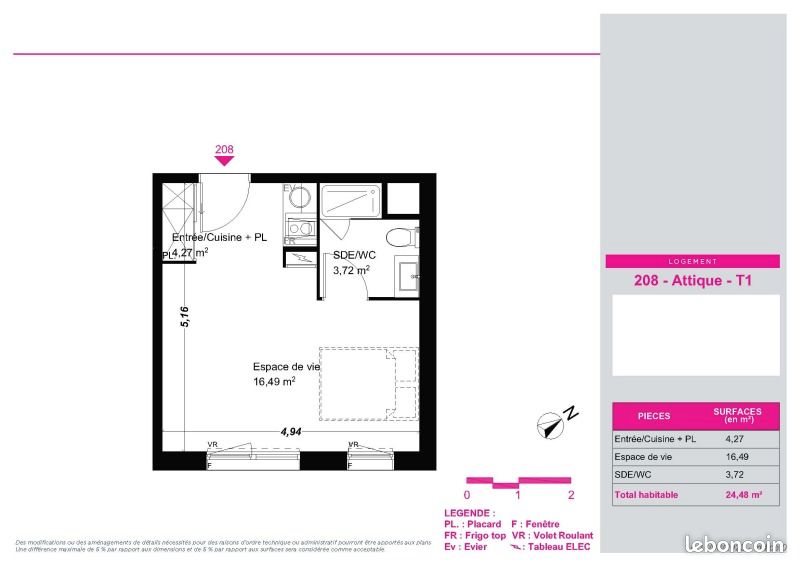 Appartement à louer, 24m², Franqueville-Saint-Pierre