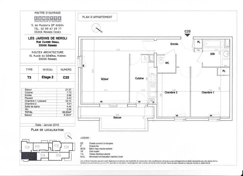 Appartement à louer, 64m², Rennes