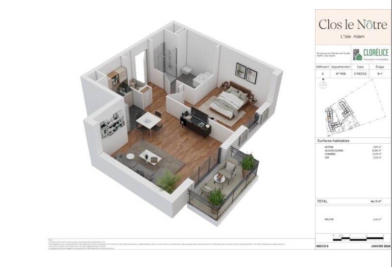 Appartement à louer, 46m², L'Isle-Adam