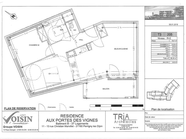 Appartement à louer, 58m², Perrigny-lès-Dijon