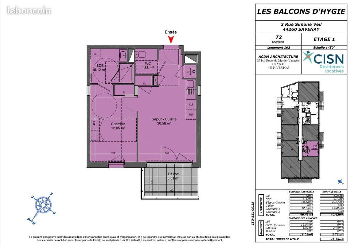 Appartement à louer, 40m², Savenay