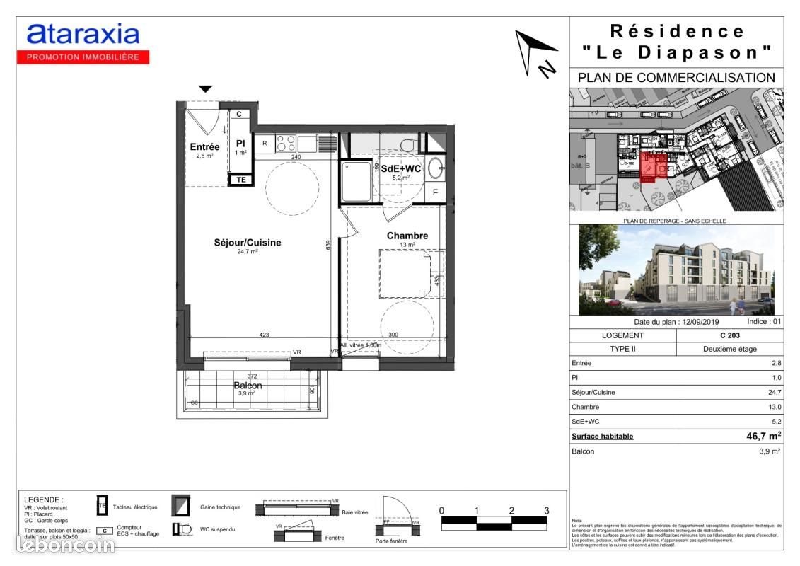 Appartement à louer, 46m², Tours