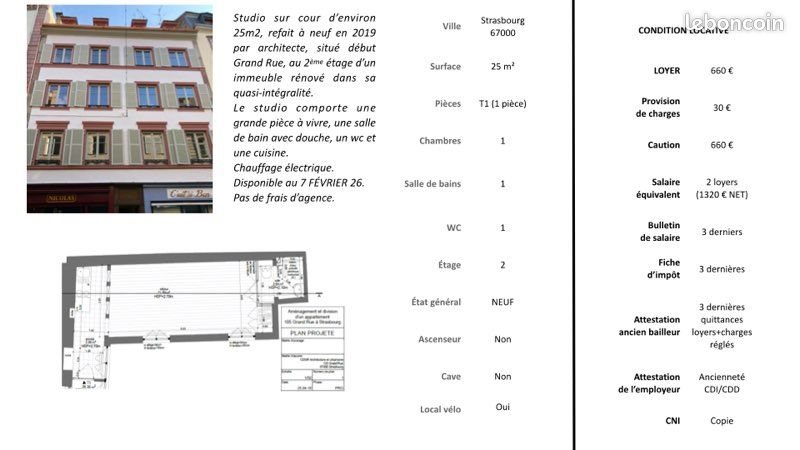 Appartement à louer, 25m², Strasbourg