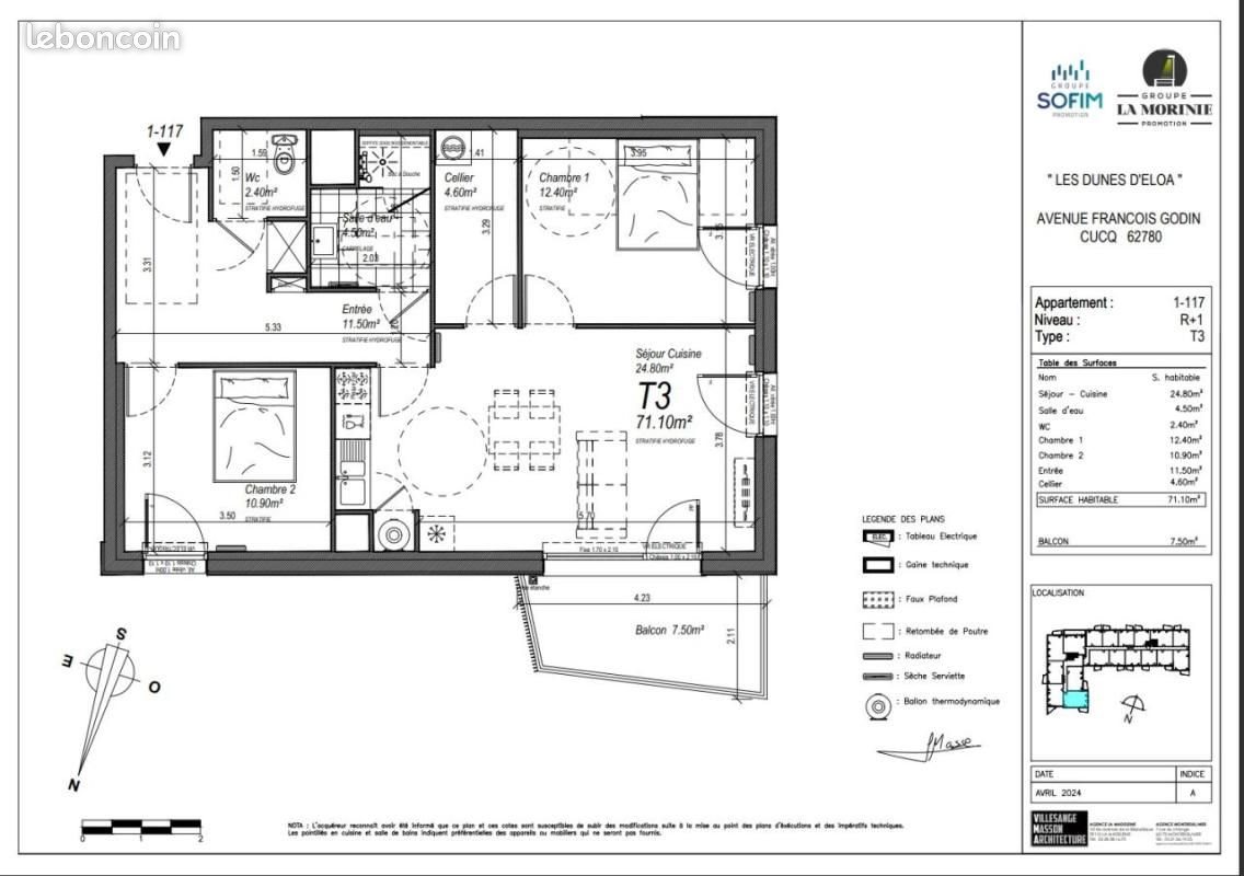 Appartement à louer, 72m², Cucq