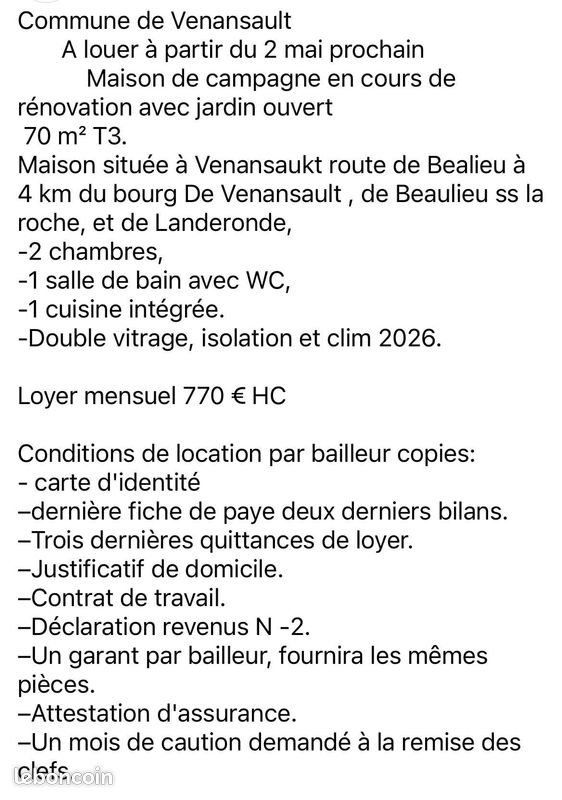 Maison à louer, 70m², Venansault