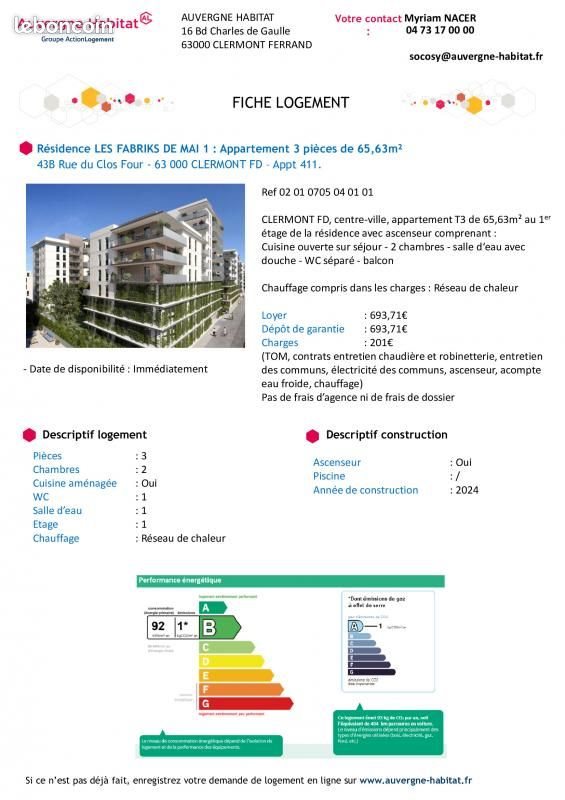 Appartement à louer, 65m², Clermont-Ferrand