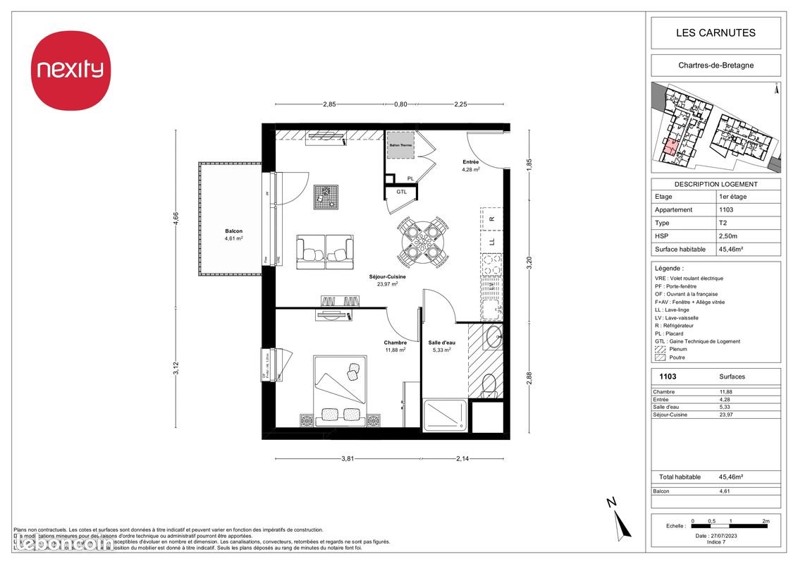 Appartement à louer, 45m², Chartres-de-Bretagne