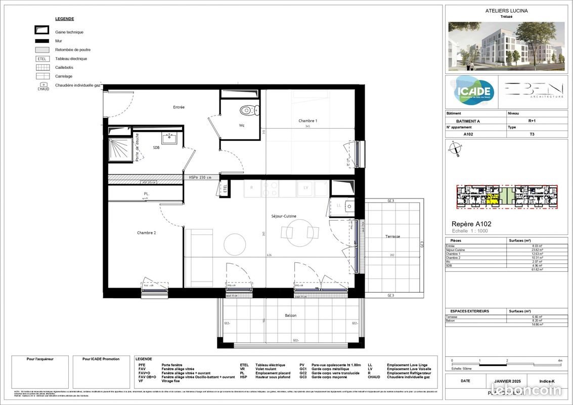 Appartement à louer, 62m², Trélazé
