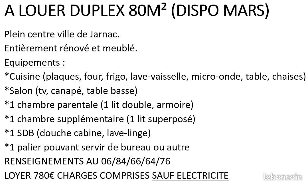 Appartement à louer, 80m², Jarnac