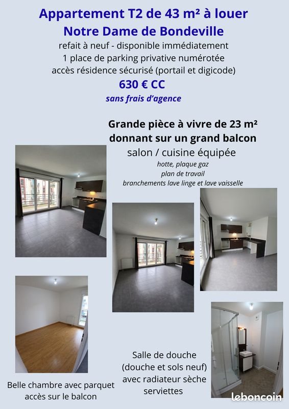 Appartement à louer, 43m², Notre-Dame-de-Bondeville