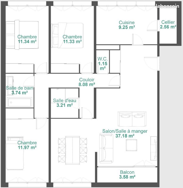 Appartement à vendre, 97m², Puilboreau