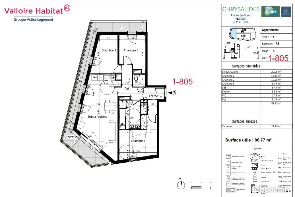 Appartement à louer, 82m², Tours
