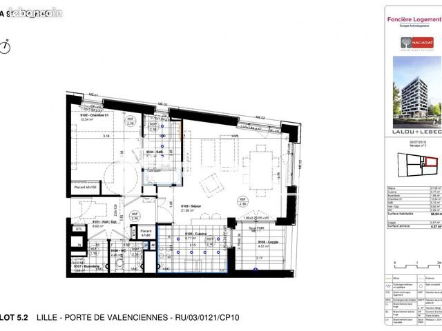 Appartement à louer, 57m², Lille