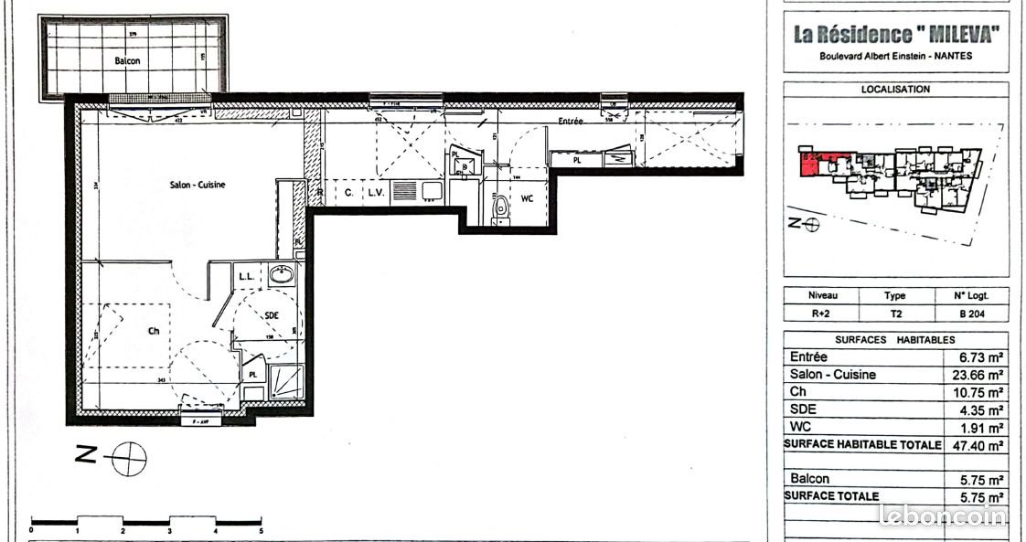 Appartement à louer, 47m², Nantes
