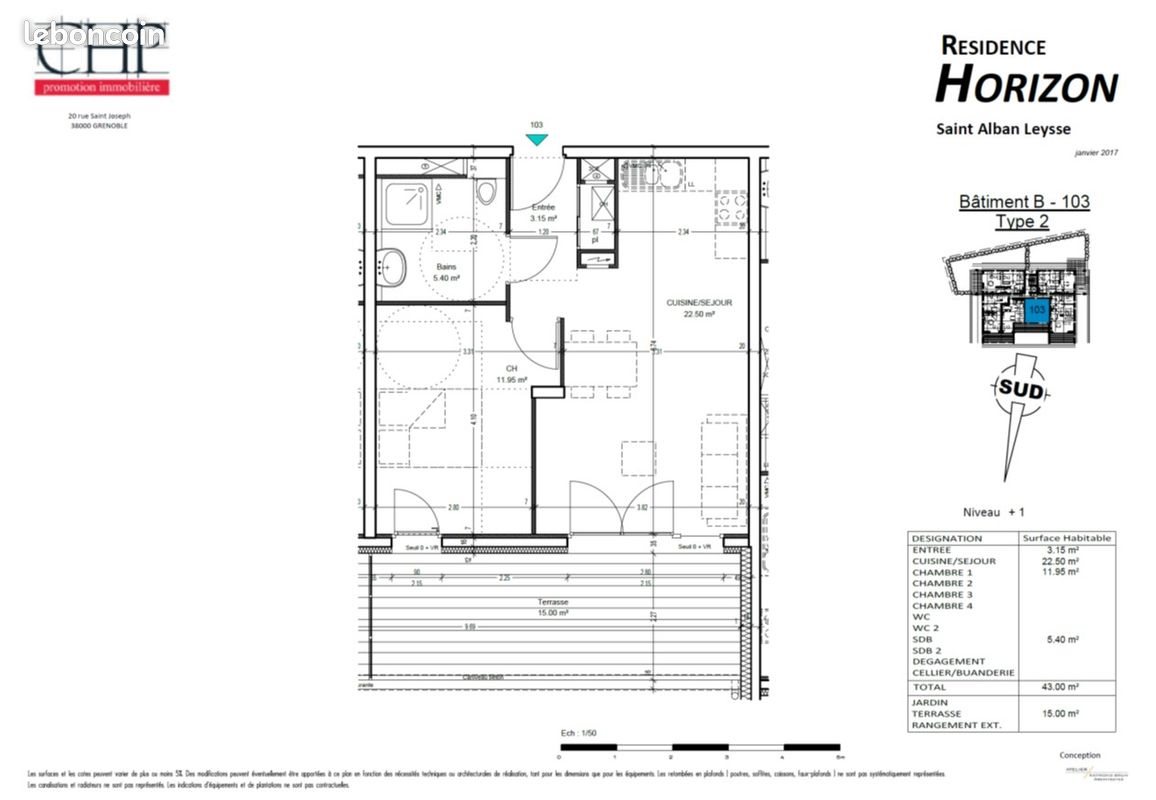 Appartement à louer, 43m², Saint-Alban-Leysse