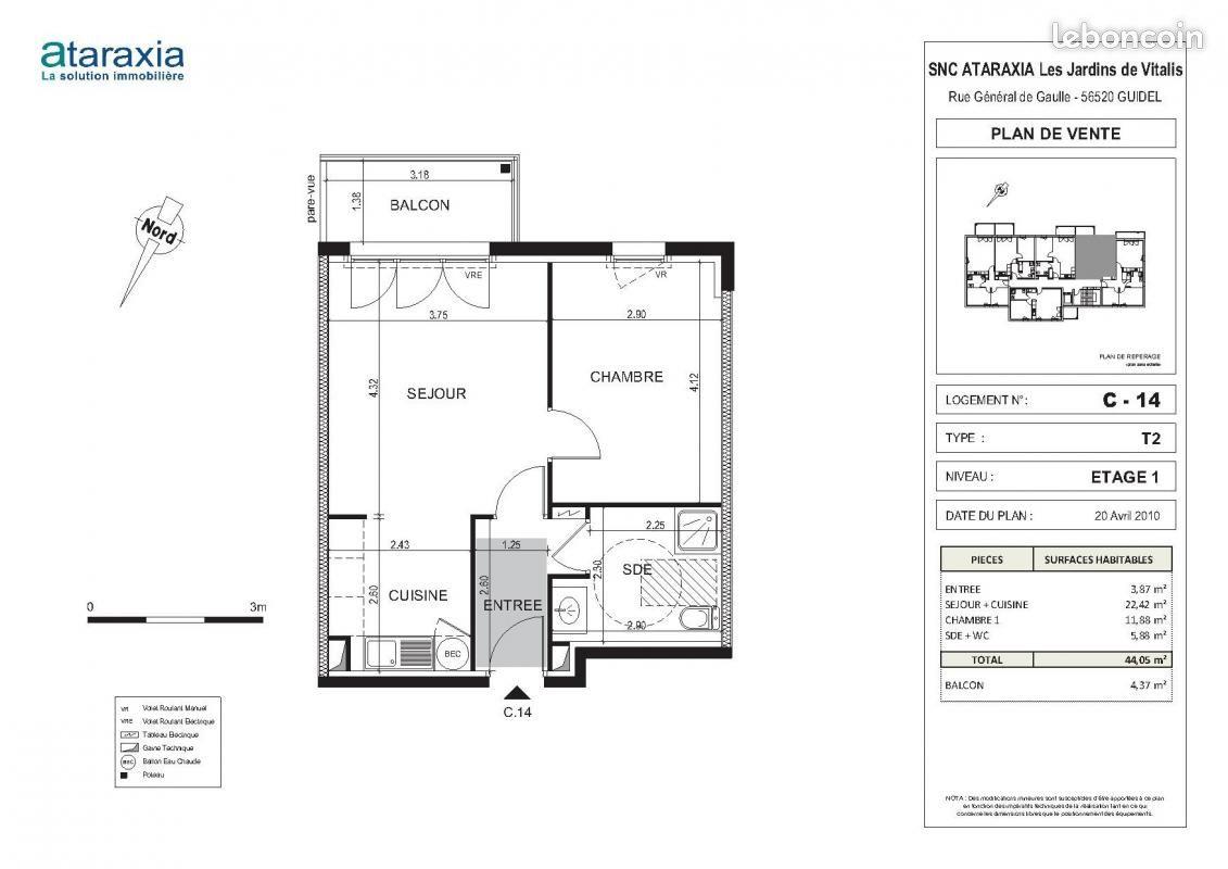 Appartement à louer, 44m², Guidel