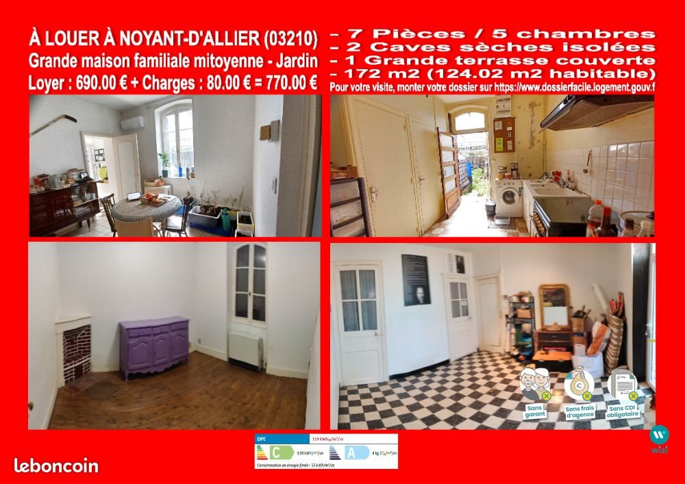 Maison à louer, 120m², Noyant-d'Allier