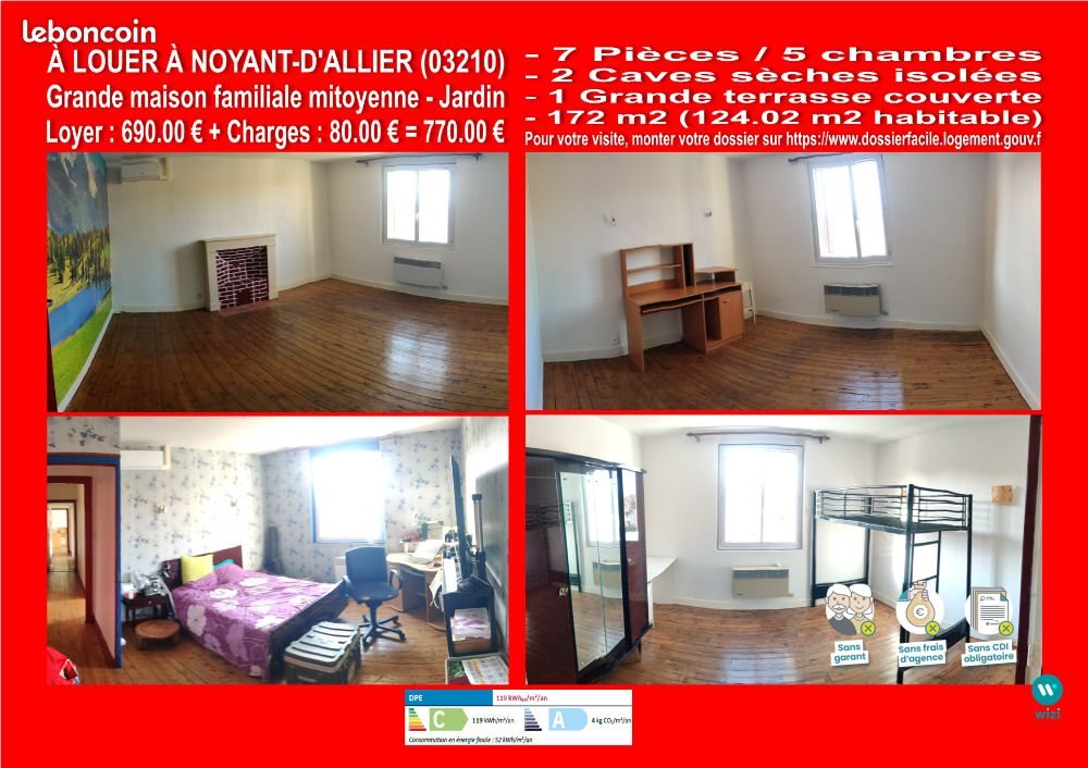 Maison à louer, 120m², Noyant-d'Allier