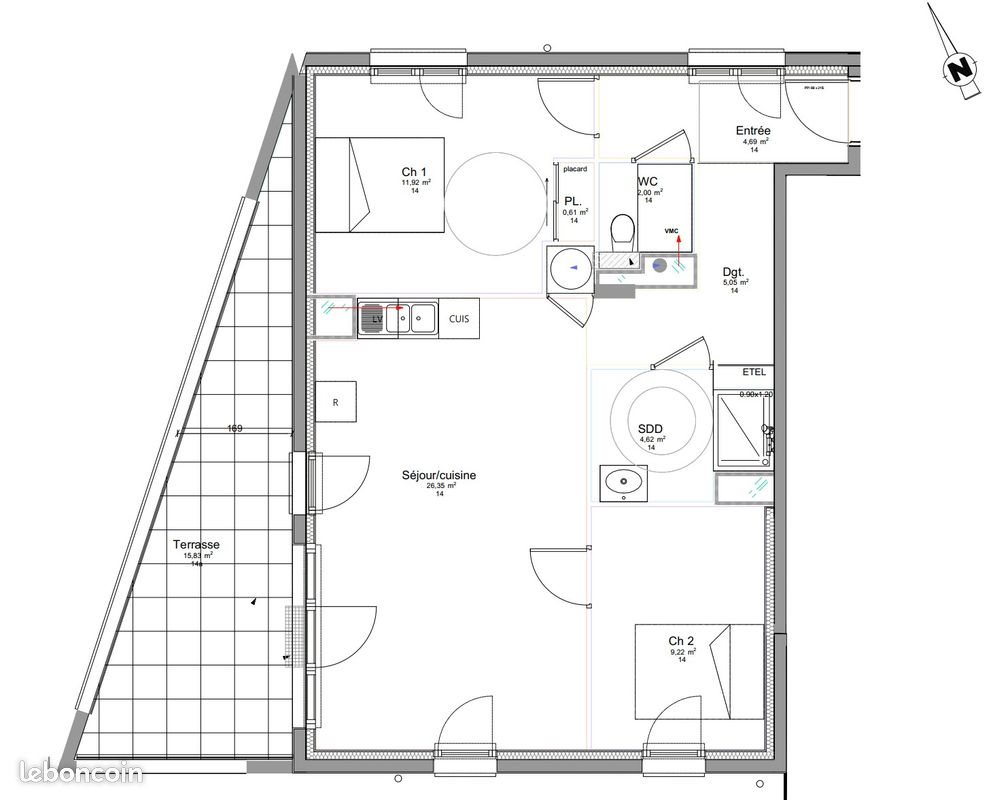 Appartement à vendre, 65m², Duclair