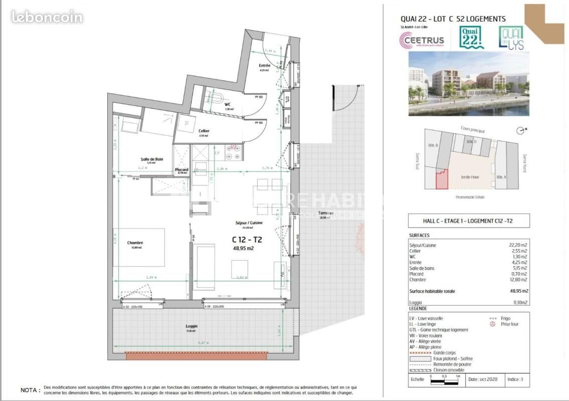 Appartement à louer, 48m², Saint-André-lez-Lille