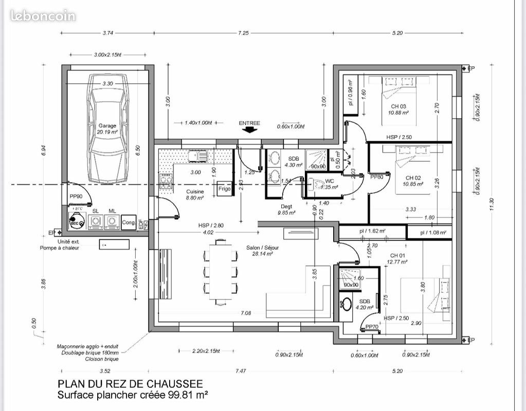 Maison à louer, 96m², Molac