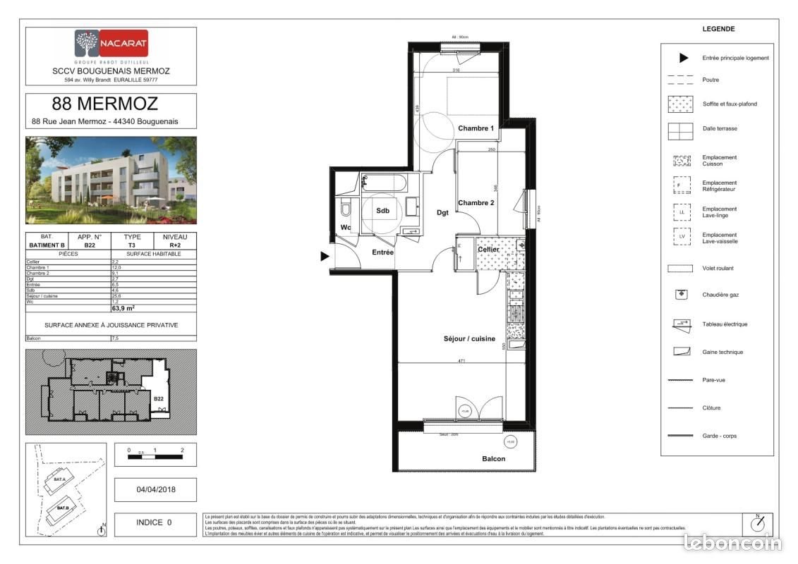Appartement à louer, 63m², Bouguenais