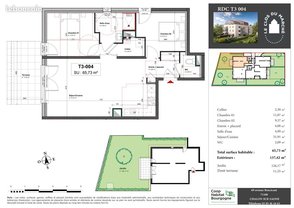 Appartement à vendre, 65m², Châtenoy-le-Royal