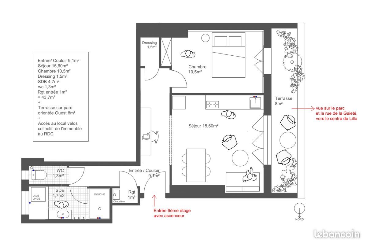 Appartement à louer, 43m², Lille
