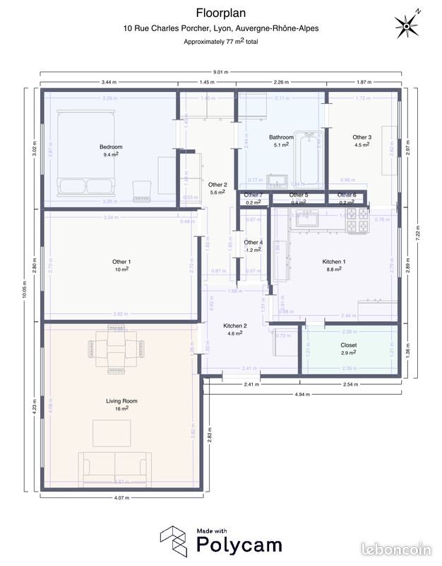 Appartement à louer, 70m², Lyon 9ème