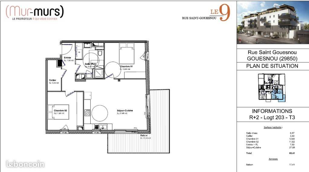 Appartement à louer, 69m², Gouesnou