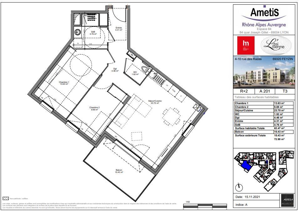 Appartement à louer, 62m², Feyzin