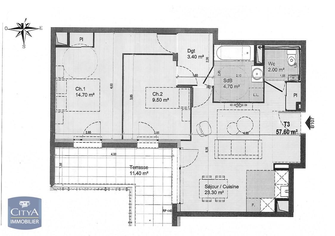 Appartement à louer, 58m², Luisant