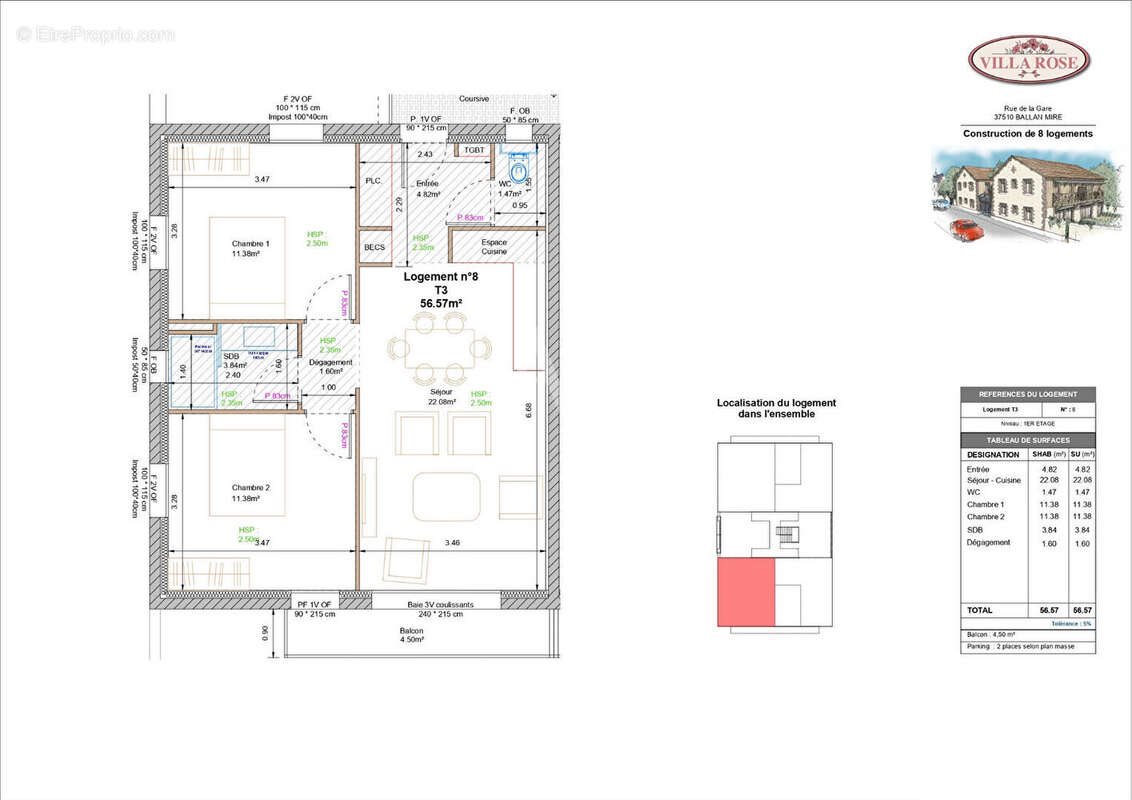 Appartement à vendre, 56m², Ballan-Miré