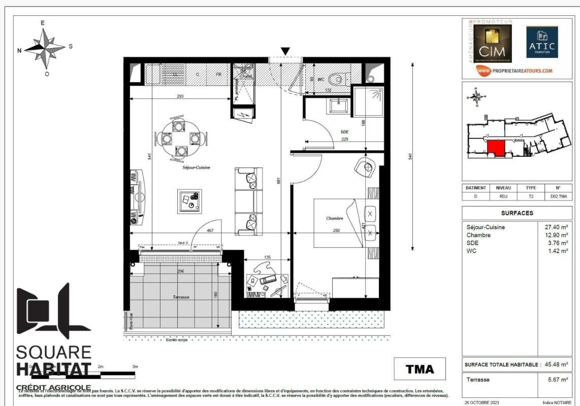 Appartement à louer, 45m², Fondettes