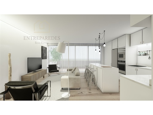 Buy 2+1 bedroom flat with terrace 64m2, double garage and storage in São João da Madeira! Gated comm