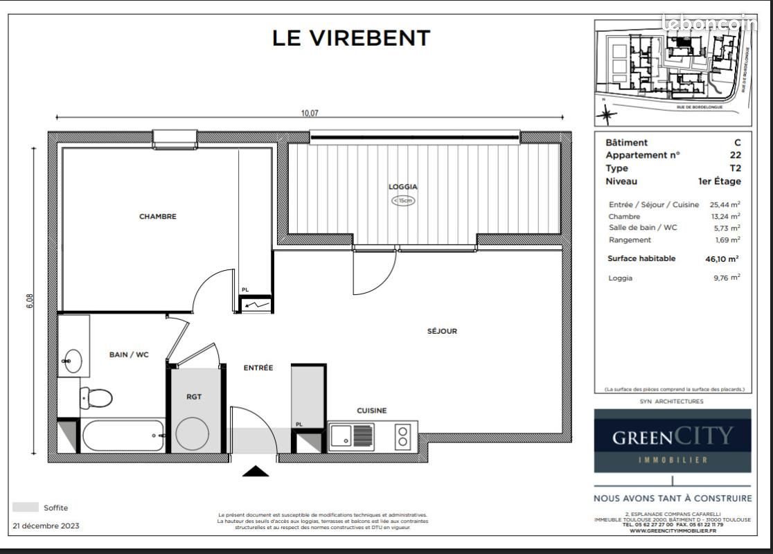 Appartement à louer, 46m², Launaguet