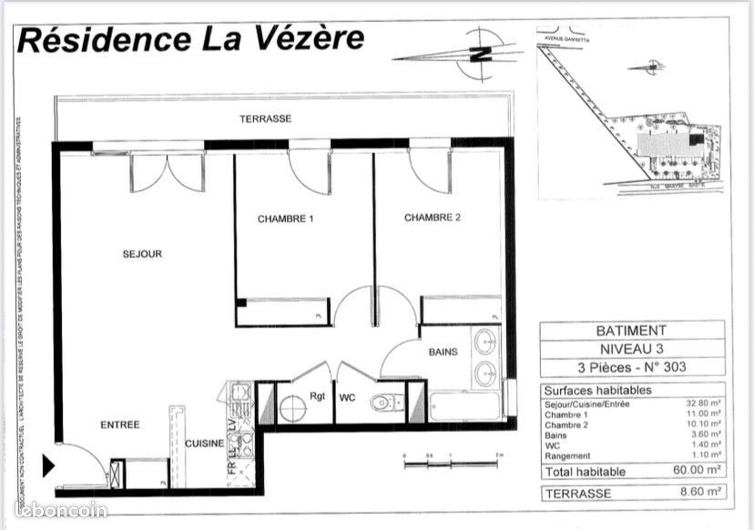 Appartement à louer, 59m², Terrasson-Lavilledieu