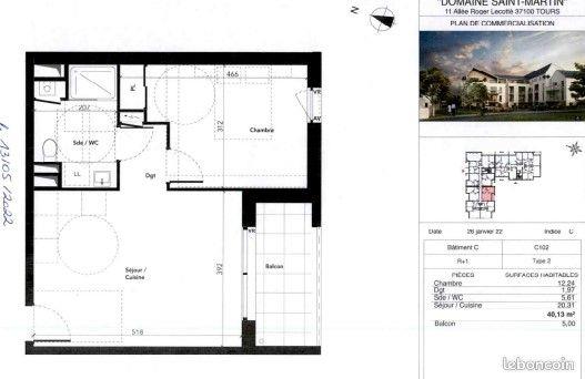 Appartement à louer, 40m², Tours